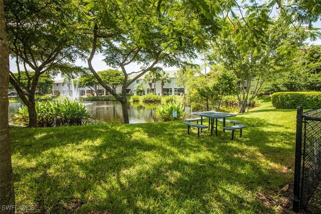 view of yard with a water view