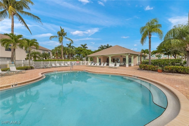 view of swimming pool featuring a patio