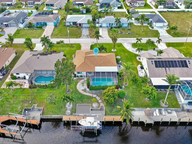 aerial view with a water view