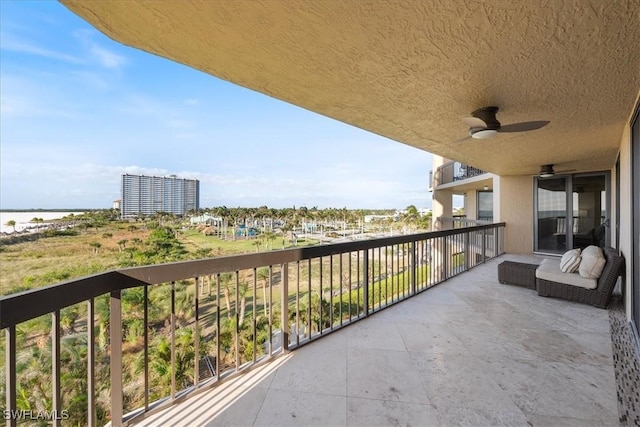 balcony with ceiling fan