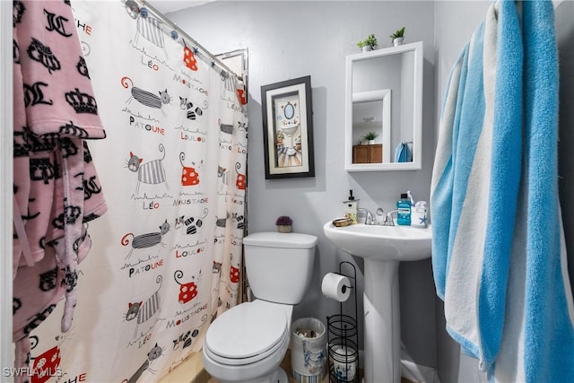 bathroom featuring toilet, sink, and walk in shower