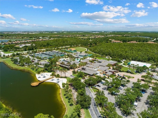 aerial view with a water view