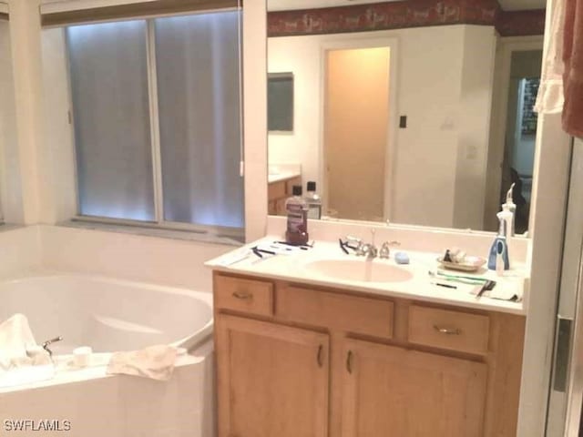 bathroom featuring vanity and a bath