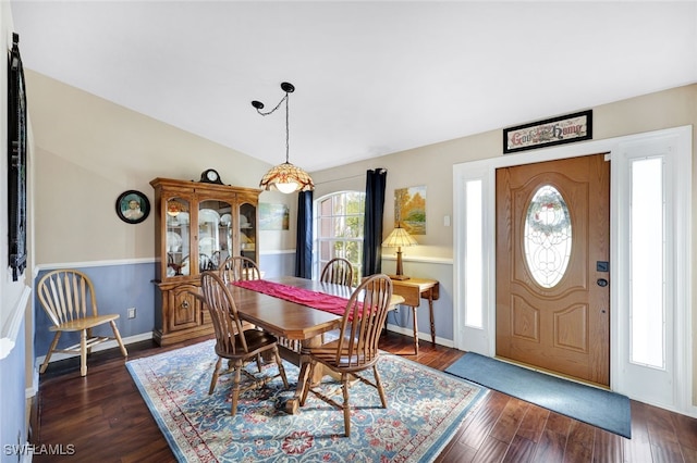 dining space featuring dark wood-type flooring