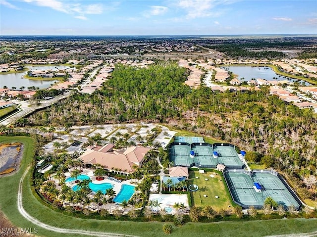 aerial view with a water view