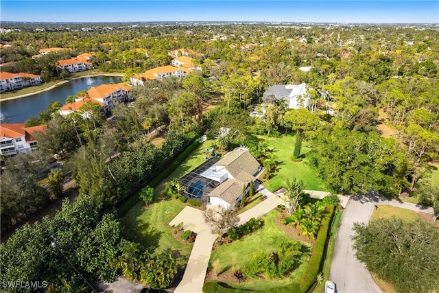 bird's eye view featuring a water view