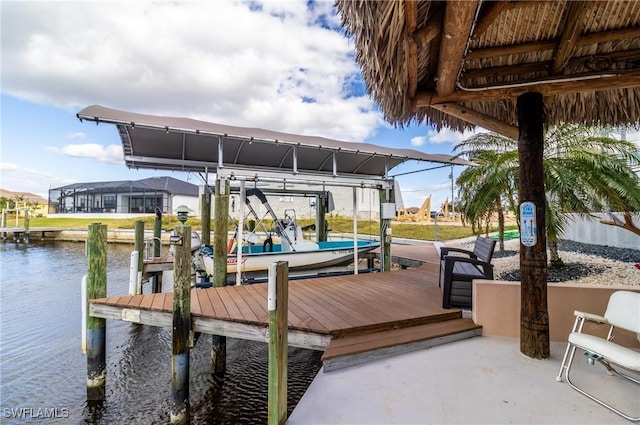 view of dock featuring a water view