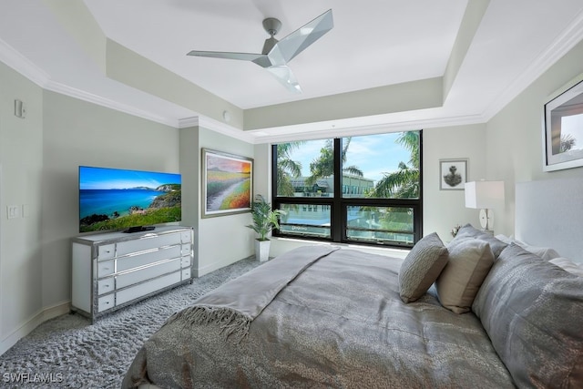 9115 Strada Pl Unit 5312, Naples, FL 34108 - bedroom with carpet flooring, baseboards, ornamental molding, and a ceiling fan