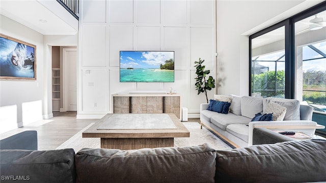 living room with light wood-type flooring