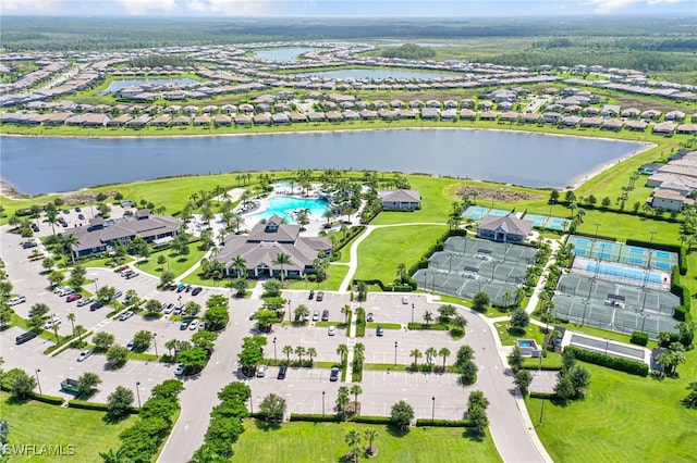 aerial view with a water view