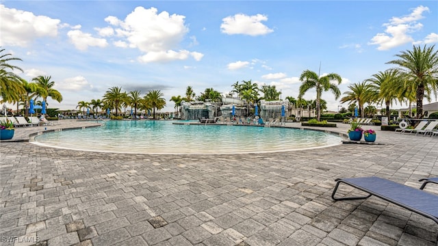 view of swimming pool with a patio