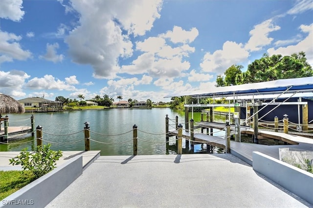 dock area featuring a water view