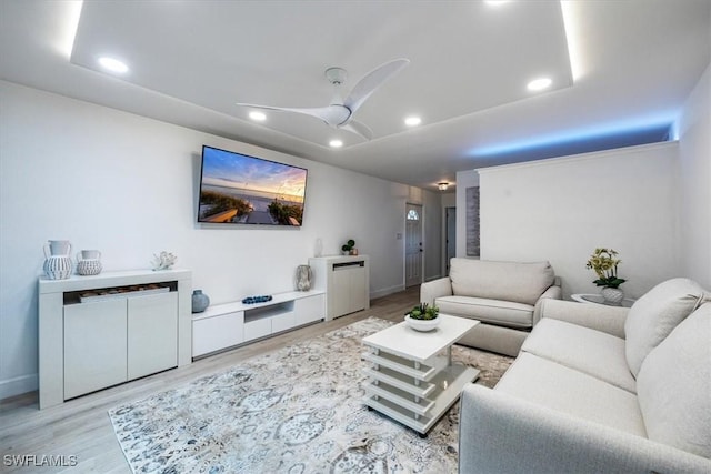 1772 Bald Eagle Dr Unit 504A, Naples, FL 34105 - living area with recessed lighting, light wood finished floors, baseboards, and ceiling fan
