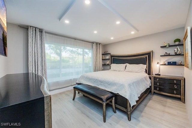 bedroom featuring recessed lighting and light wood finished floors