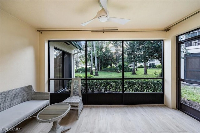 sunroom featuring a ceiling fan and a healthy amount of sunlight