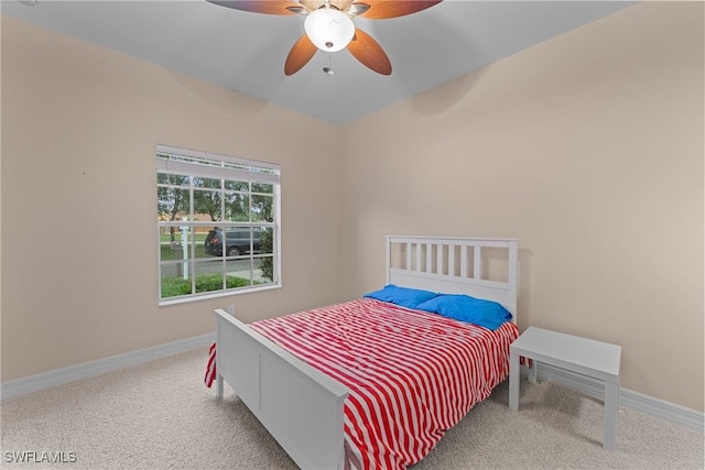 bedroom featuring carpet and ceiling fan