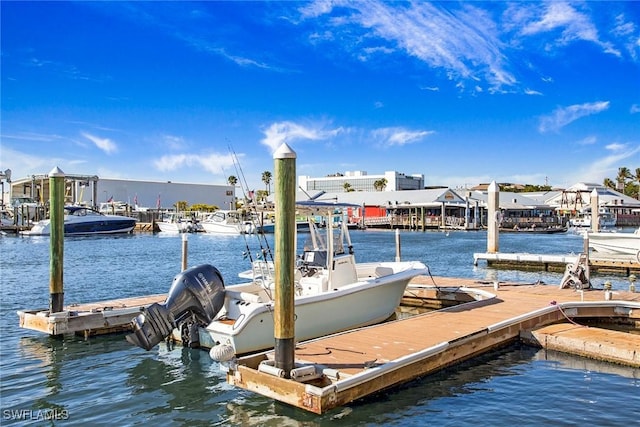 view of dock with a water view