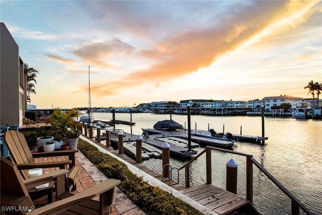 dock area with a water view