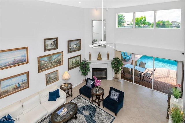 living room featuring light tile patterned floors