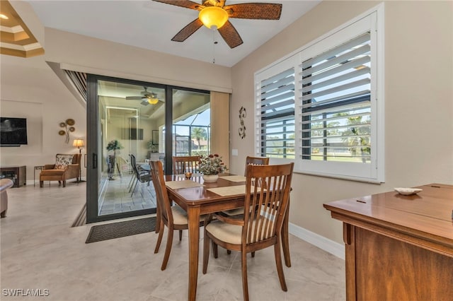 dining room with ceiling fan