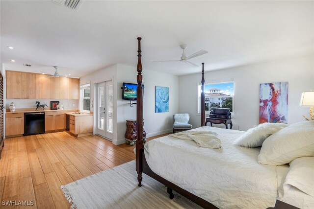 bedroom featuring ceiling fan and light hardwood / wood-style flooring