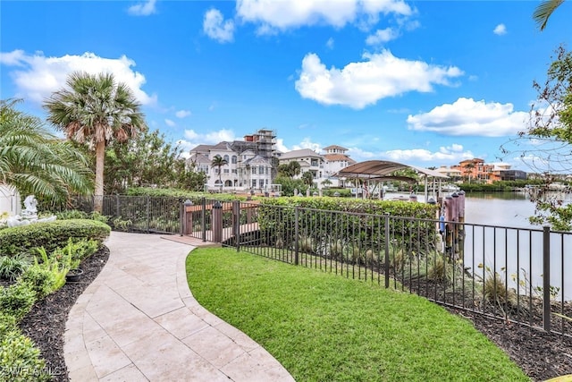 view of yard with a water view