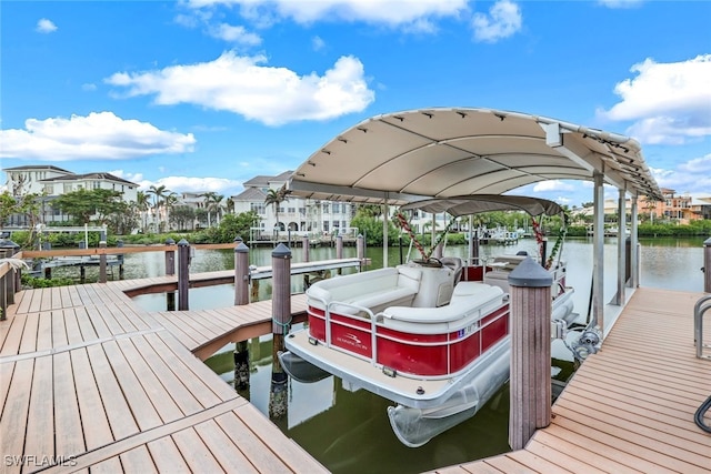 dock area with a water view