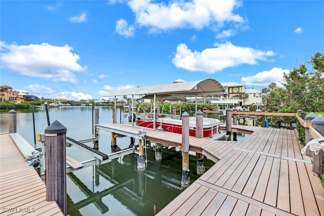 view of dock featuring a water view