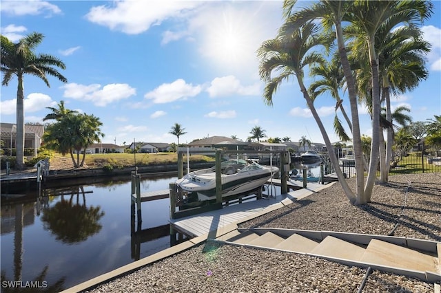 dock area with a water view