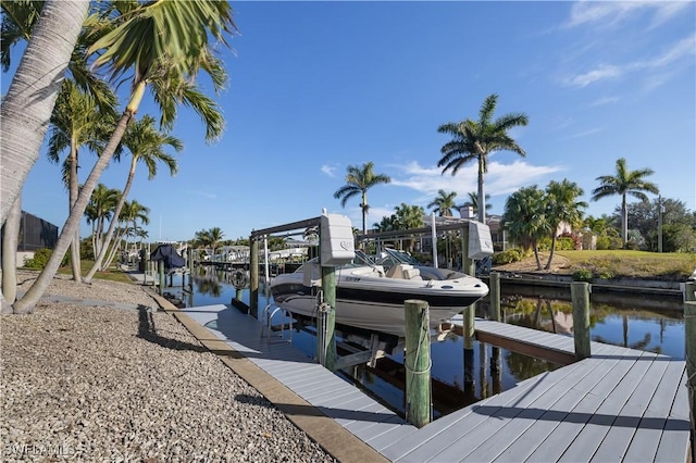 dock area with a water view