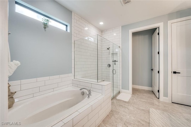 bathroom with plus walk in shower