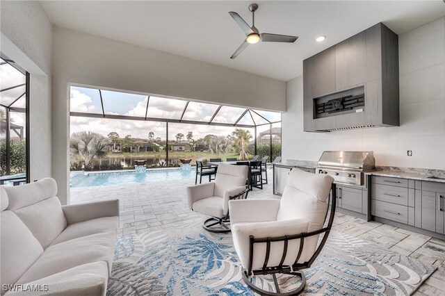 living room with ceiling fan