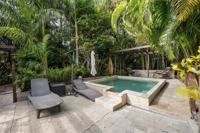 view of swimming pool with a pergola and a patio area