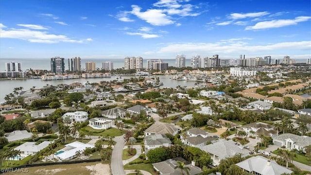 aerial view with a water view