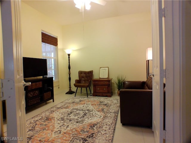 living room featuring light tile patterned floors