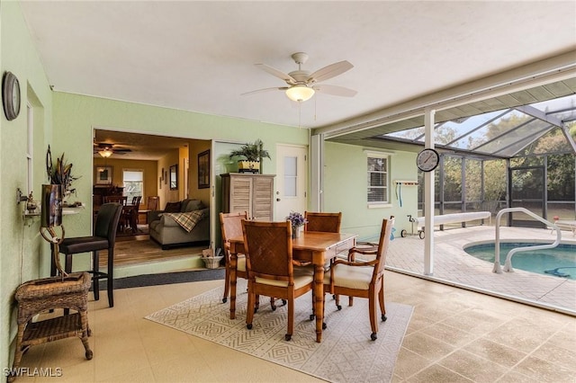 dining space featuring ceiling fan