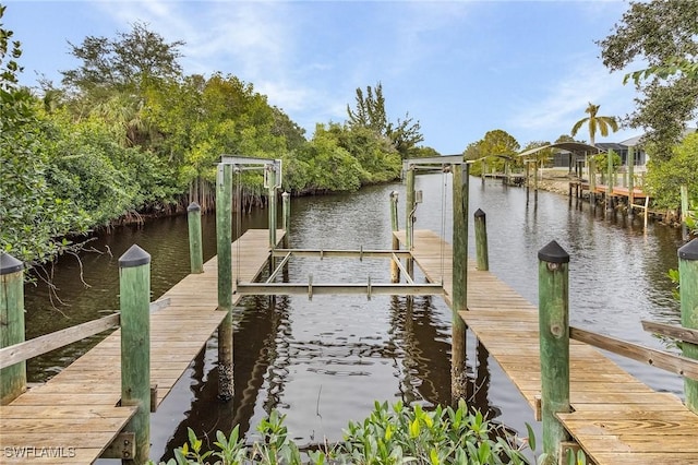 dock area with a water view