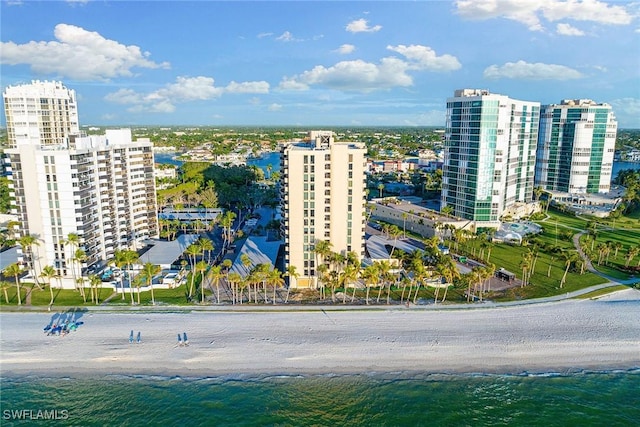 aerial view with a beach view and a water view