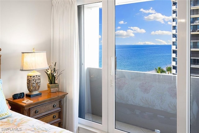 bedroom with a water view