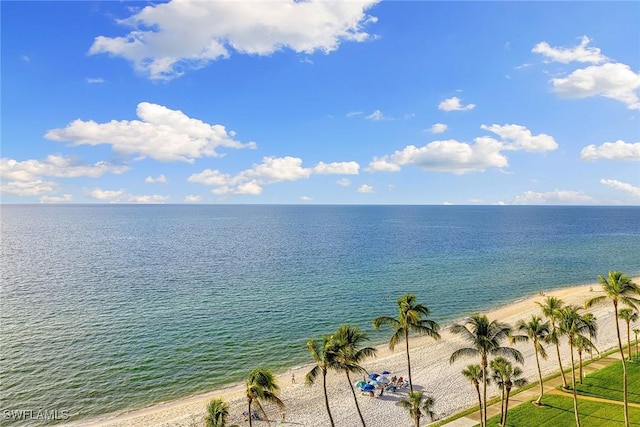 view of water feature with a view of the beach