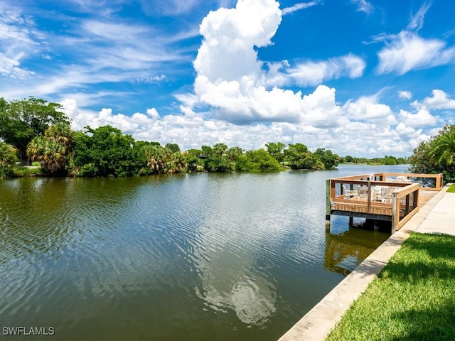 view of dock with a water view