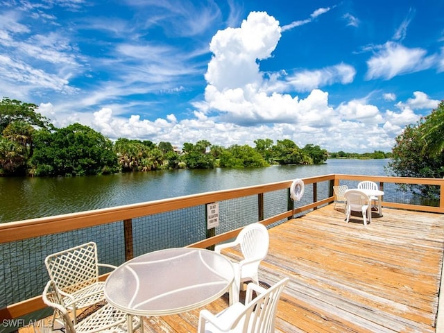 dock area featuring a deck with water view