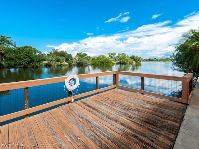 dock area with a water view