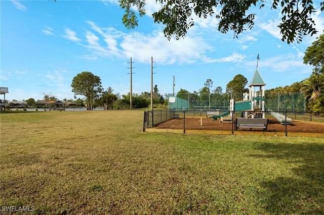 view of playground featuring a yard