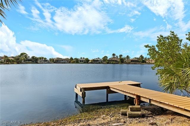 view of dock with a water view