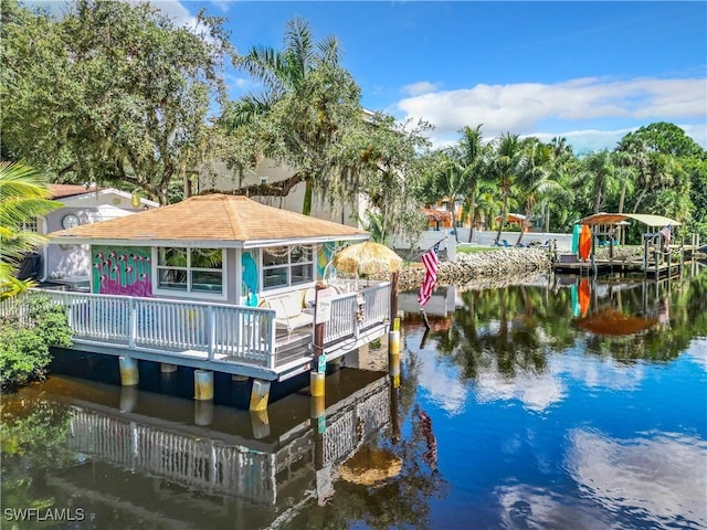 dock area featuring a water view