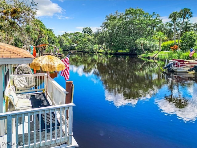 view of dock featuring a water view