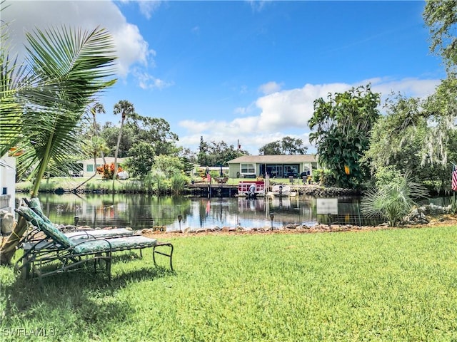 view of yard with a water view