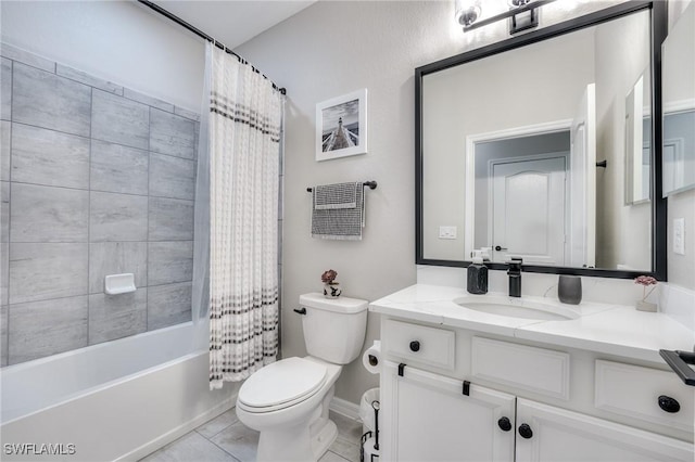 full bathroom with vanity, toilet, and shower / bath combo with shower curtain