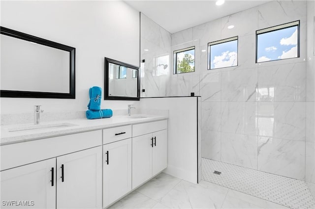5300 3rd St W, Lehigh Acres, FL 33971 - full bathroom with marble finish floors, a marble finish shower, and double vanity